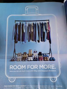 there is a poster with shoes and bags hanging on the clothes rack that says room for more