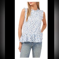 I Also Have It In Blue With White Flowers. It’s A Usa Size Small. Not A China Size Small. Feminine Sleeveless Blue Blouse, Fitted Sleeveless Top With Ditsy Floral Print, Casual Sleeveless Top With Ditsy Floral Print, Casual Sleeveless Ditsy Floral Print Top, Casual Sleeveless Ditsy Floral Top, Summer Tops With Ditsy Floral Print For Daywear, Summer Ditsy Floral Print Tops For Daywear, Blue Sleeveless Blouse For Daywear, Summer Blue Top With Ditsy Floral Print