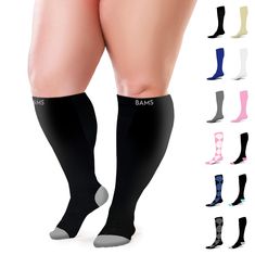 PRICES MAY VARY. Made for Plus Sizes: Our extra wide calf compression socks are designed for plus-size individuals and provide a comfortable and supportive fit for men and women with larger legs. We have the longest size range (from XL to XXXXXL) and fit up to a 40 inch extra wide calf. Easy To Wear: Our stretchy yet strong viscose from bamboo fibers make our compression socks easy to put on and take off. Whether you're traveling or working, these wide calf socks provide all day support! True Gr Cardio Machine, Womens Compression Socks, Swollen Ankles, Knee High Stockings, Reduce Swelling, Wellness Recipes, Improve Circulation, Calf Socks, Compression Socks