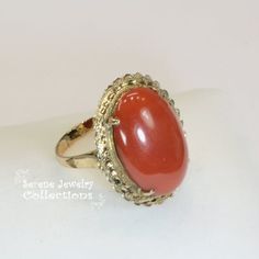 Vivid oxblood red Sardinia Coral Ring set in 14k yellow gold!Ring Size: 6.25Total Weight: 8.45 gramsPrecious Metal: 14k solid goldPrecious stones:-Coral Center Stone: 22.1mm x 15.5mm, 14.5caratsHallmark: 14k, TAIWAN Elegant Red Cabochon Gemstones, Gold Cabochon Gemstones For Formal Occasions, Formal Gold Cabochon Gemstones, 14k Gold Red Cabochon Ruby Ring, Formal Yellow Gold Ruby Ring With Cabochon, Fine Jewelry Ruby Ring In Yellow Gold With Cabochon, Fine Jewelry Cabochon Ruby Ring In Yellow Gold, Cabochon Ruby Ring In Yellow Gold, 14k Yellow Gold Oval Cabochon Ring