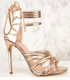 Light Rose Gold Strappy Lace Up Back Open Toe Heels, US 6-10 | eBay Ankle Sandals Flat, Gold Stiletto Heels, Low Block Heel Sandal, Gladiator High Heels, High Heel Dress Shoes, Beautiful High Heels, Open Toe High Heels, Skateboard Stickers, Open Toe Heels