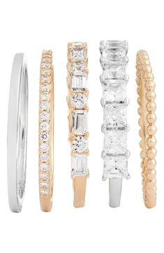 Nadri Set of 5 Stacking Rings | Nordstrom Timeless Stackable Cubic Zirconia Diamond Ring, Classic Stackable Cubic Zirconia Bands, Timeless Stackable Eternity Band With Cubic Zirconia, Timeless Stackable Cubic Zirconia Jewelry, Elegant Stackable Cubic Zirconia Rings, Stackable Cubic Zirconia Bands, Baguette Cut Stackable Cubic Zirconia Rings, Timeless White Cubic Zirconia Stackable Rings, Anniversary Bridal Sets With Sparkling Cubic Zirconia