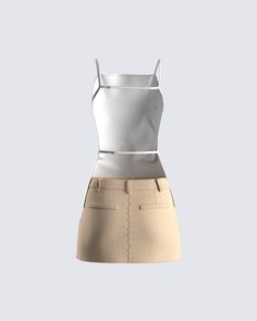 Move with class, and confidence with this ivory open-back top, and tan twill mini skirt 🤍 The perfect full fit to dress up or down - either way, it will always be a slay 😊 White Corset Dress, E Girl Outfits, Yellow Mini Dress, Outfit Png, Fashion Vocabulary, White Mini Skirt, Anime Dress, Classy Casual Outfits, Classy Casual