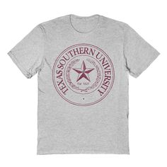 the southern university seal t - shirt in grey with maroon lettering on it and a red star