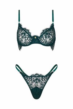 Dainty Thong Lingerie - Emerald | Gooseberry – Gooseberry Intimates Gooseberry Intimates, Thong Lingerie, Green Lingerie, White Lace Bra, Blue Bra, Inner Goddess, Black Lace Bra, Burgundy Lace, Perfect Bra