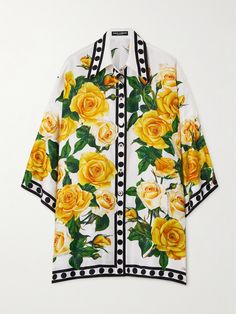 Escaping to tropical destinations is sometimes as simple as a style choice - Dolce&Gabbana's blouse is printed with blooming yellow roses inspired by far-off locales. Framed by bold polka-dots, it's been made in Italy from fluid silk-twill and cut with wide kimono sleeves. Wear yours with a few buttons undone to enhance the loose fit. Dolce And Gabbana Fashion, Tropical Destinations, Kimono Sleeves, Guilty Pleasures, Silk Twill, Kimono Sleeve, Clothes Collection, Yellow Roses, Silk Printing