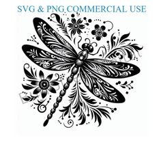 the svg and png commercial use dragonfly is shown in black on white