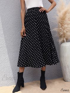 Eromis - Womens High-Waisted Polka Dot Skirt: A Comfy yet Fashionable Choice for Spring and Summer Wardrobe Skirt Casual, Boho Fabric, High Waist Skirt, Spring Skirts, Polka Dot Skirt, Dot Skirt, Casual Skirt, Style Boho, Summer Wardrobe