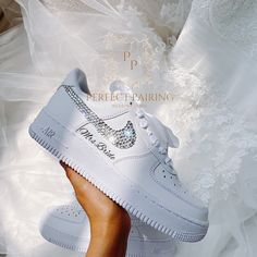 Brand New W Box Custom Name And Date Swarovski On The Outside Swoosh Wedding Bride Shoes, Wedding Sneakers For Bride, Bride Sneakers, Personalized Sneakers, Custom Wedding Shoes, Rhinestone Wedding Shoes, Bridal Sneakers, Wedding Sneakers, Wedding Personalized