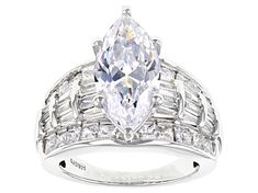 Bella Luce® white diamond simulant 10.40ctw marquise, baguette, and square, platinum over sterling silver ring. Measures approximately 0.94" L x 0.69" W and is not sizable. Diamond equivalent weight is 6.30ctw. Silver Marquise Diamond Ring With Baguette Diamonds, Silver Marquise Ring With Baguette Diamonds, White Marquise Center Stone Jewelry, White Marquise Jewelry With Center Stone, Silver Marquise Jewelry With Baguette Diamonds, Modern White Marquise Cut Jewelry, Modern White Marquise Jewelry, White Marquise Cut Cubic Zirconia Jewelry, Dazzling White Marquise Cut Jewelry