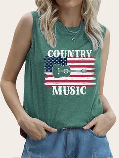 Women's American Flag with Country Music Top Summer Sleeveless Tank Shirt for Cowgirl Top Summer, Sleeveless Tank, Summer Tops, Country Music, Tank Shirt, American Flag, Tank Top Fashion, Flag, Tank Tops