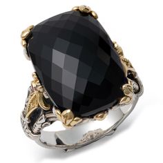 Konstantino Women's Sterling Silver, 18K Gold Ring Size 6. Gemstone Onyx, Corundrum, Calypso Collection Metal Type: Sterling Silver, 18K Gold Konstantino Style: DMK2123-486 Size 6, Calypso Collection Detail: 7/8 In L, 1/2 In W, Shank 4.22 mm Metal Stamp: 925, 750 Gem Stones: Onyx 19ct, Corundum .02ct Konstantino Jewelry, Womens Rings, 18k Gold Ring, Gem Stones, Ring Gemstone, Types Of Rings, Metal Stamping, Women's Style, Gold Ring