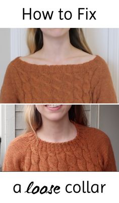 a woman wearing an orange sweater with the words how to fix