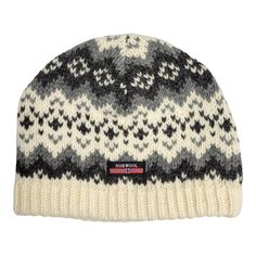 The Norwool Old Icelandic Knit Beanie boasts a delightful grey and white pattern, adorned with a Norwool label on the front, highlighting its exceptional craftsmanship. Icelandic Knitting, Wool Hat Knit, Grey Beanie, Hat Knitting Patterns, Winter Days, Wool Hat, Yarn Needle, Knit Hat, Nordic Style