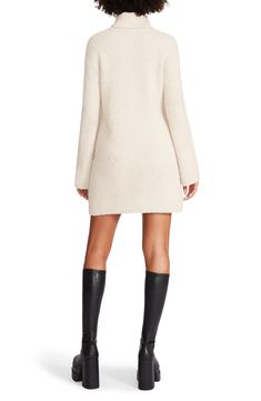 A slouchy turtleneck adds an extra layer of comfort to this bell-sleeve ribbed sweater-dress. 32" length (size Medium) Turtleneck Long sleeves Unlined 98% polyester, 2% elastane Dry clean or hand wash, dry flat Imported Branded Shoes For Men, Steve Madden Store, Ribbed Sweater Dress, Turtleneck Sweater Dress, Bell Sleeve Sweater, Turtle Neck Dress, Knit Sweater Dress, Madden Girl, Ribbed Sweater