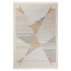 a beige and grey rug with an abstract design