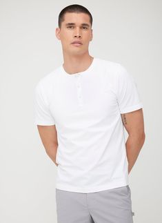 Stanton Henley Tee ?? | M || Bright White Henley Tee, Ribbed Neckline, Supima Cotton, Well Dressed, Button Placket, Mens Tees, Bright White, Cotton Tee, Fabric Care