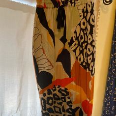 Vibrant And Bold Summery Skirt With Drawstring Waist From Anthropologie. New With Tags! Casual Patterned Long Skirt, Casual Multicolor Rayon Bottoms, Flowy Multicolor Skirt For Fall, Multicolor Bottoms For Fall Vacation, Multicolor Skirt For Vacation In Fall, Multicolor Fall Vacation Bottoms, Casual Viscose Skirt For Day Out, Casual Skirt With Vibrant Print For Vacation, Orange Relaxed Fit Skirt For Summer