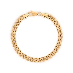 Esthetic Cuban bracelet gold is designed in Los Angeles using Premium 14k gold coated 316L Stainless Steel, which secures an outstanding shine and durability. This solid bracelet would never go unnoticed due to its 5mm golden Cuban chain and a secure clasp that allows you to easily put the piece on and off. This is a Cuban-link style bracelet with links that twist into a cable-like design, which makes for a traditional and classic look. Add this item to your accessories collection and get endles Gold Curb Chain Bracelets For Everyday, Gold Curb Chain Bracelet For Everyday, Everyday Gold Curb Chain Bracelet, Everyday Gold Bracelets With Curb Chain, Minimalist Gold Cuban Link Bracelet Tarnish Resistant, Tarnish Resistant Gold Cuban Link Bracelet, Gold Plated Tarnish Resistant Name Bracelet, Gold-plated Name Bracelet, Gold Plated Jubilee Name Bracelet