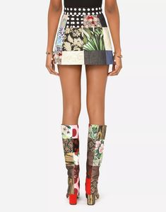 Look and feel your best wearing this patchwork jacquard cotton-blend miniskirt from Dolce & Gabbana. With its colorful, unique design, it's sure to become a fashion favorite. Crafted luxurious blend of cotton wool, made be comfortable while stylish. Perfect for sunny days in Sicily or elsewhere. Any differences between the piece you receive what see photo represents added value as they symbolize premium craftsmanship, quality uniqueness. Fitted Patchwork Mini Skirt, Fabric Boots, Patchwork Fabric, Women's Skirts, Bustier Top, Stretch Satin, Cotton Wool, Patchwork Designs, Best Wear