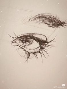 a drawing of an eye with long eyelashes