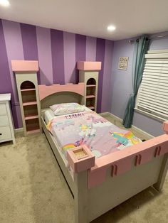 "Princess Castle Bed (PLANS ONLY) in downloadable pdf format. A project you can build so your little king or queen can transition to a big-kid bed they will love to sleep in! This princess castle bed plan set is designed for a twin size mattress (75\"L x 39\"W x 7\"H), but you could modify the build to accommodate a larger mattress. These plans include many detailed diagrams and instructions, explaining each step very clearly. Finished bed dimensions are 91\"L x 75\" W x 62\"H. The bed is design Diy Castle Bed, Diy Princess Bed, Princess Themed Bedroom, Princess Castle Bed, Diy Toddler Bed, Twin Size Mattress, Aurora Wedding, Diy Wood Plans, Castle Bed