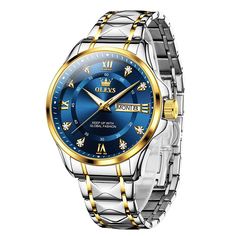 OLEVS 2906 Mens Watches Diamond Chronograph Fashion Casual Dress Wrist Watch Luminous Waterproof - OLEVS Mens Dress Watches, Blue Watches, Business Dress, Luxury Diamonds, Metal Straps, Free Bracelet, Watch For Men, Classic Watches, Men's Watches