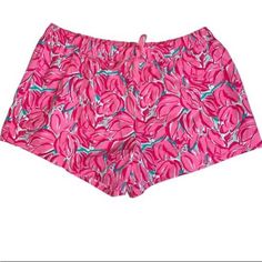 Lauren James Boardwalk Shorts. Wider Elastic Waistline, With An Adjustable Drawstring Tie. Side, Front Hip Pockets. Nylon & Spandex Blended Fabric; Lightweight With A Quality Athletic Feel To Them Perfect For Water Activities. Fresh Tulip Print. Shades Of Pink, With Aqua Blue & White Accents. Brand New With Tags Flat Lay Measurements: Waist - 14” Up To 15.5” With Stretch Elastic Waistband - 1.5” Rise - 10” Inseam - 4” Spring Swim Trunks With Elastic Waistband, Casual Pajama Shorts For Poolside In Spring, Casual Spring Pajama Shorts For Poolside, Pink Stretch Shorts For Poolside, Pink Swim Trunks With Built-in Shorts For Spring, Spring Poolside Stretch Swim Trunks, Pink Stretch Swim Trunks For Spring, Stretch Pink Swim Trunks For Spring, Spring Swimming Shorts With Drawstring