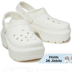 Step Out In Style With These Women's Crocs Stomp Clog Chalk White Slip-On Slides. These Shoes Are Perfect For Any Occasion, Whether You're Traveling, Going Out, Or Just Running Errands. The Slip-On Design Makes Them Easy To Wear, And The Rubber Upper Material Provides Durability And Comfort. The Crocs Siren Model Features A Solid Pattern And A Lightweight, Breathable Design That Makes Them Perfect For Walking, Hitting The Beach, Or Even School. These Shoes Are Available In Uk Shoe Size 7 And Us Saltwater Sandals, High Heel Slippers, Crocs Classic Clogs, Platform Clogs, Muck Boots, Women's Crocs, Heel Slippers, Comfort Wear, Clogs Shoes