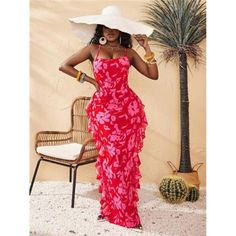 -Item Id 30257309 -Color: Red -Style: Boho -Pattern Type: Floral, All Over Print -Details: Backless, Criss Cross, Tie Back -Neckline: Spaghetti Strap -Sleeve Length: Sleeveless -Type: Cami -Hem Shaped: Straight -Length: Long -Fit Type: Regular Fit -Fabric: Non-Stretch -Material: Woven Fabric -Composition: 100% Polyester -Care Instructions: Machine Wash Or Professional Dry Clean -Sheer: No **Open To Offers!!!** **Bundle To Save More** **30% Off Bundles Of 2 Or More Items!!** ***Orders Go Out With Fitted Maxi Dress With Ruffled Straps For Beach, Red Summer Dress With Ruffled Straps, Red Strapless Summer Maxi Dress, Red Sleeveless Flirty Maxi Dress, Flirty Red Maxi Dress For Summer, Red Floral Print Tiered Maxi Dress, Red Tiered Maxi Dress For Vacation, Red Tiered Maxi Dress With Floral Print, Red Ruffled Dress For Summer