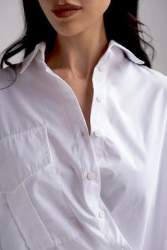 Convertible button down shirt with side panels in white – POMMIE Oversized White Top With Lapel Collar, White Tops With Fold Down Collar For Daywear, White Oversized Top With Lapel Collar, White Cotton Shirt With Buttoned Pockets, Fitted White Blouse With Pockets, Oversized White Shirt With Pockets, White Relaxed Fit Top With Buttoned Pockets, White Tops With Buttoned Pockets And Relaxed Fit, White Shirt With Buttoned Pockets For Spring