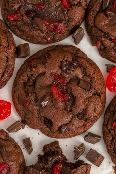 chocolate cookies with cherries and chocolate chips