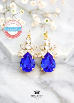 Royal Blue Earrings Blue Royal Crystal Earrings Bridal Royal - Etsy Elegant Blue Bridal Earrings For Bridesmaids, Blue Bridal Earrings For Formal Occasions, Blue Crystal Drop Earrings For Formal Occasions, Blue Dangle Earrings For Bridesmaids, Elegant Royal Blue Earrings For Party, Elegant Blue Teardrop Earrings For Party, Elegant Blue Cluster Earrings For Anniversary, Blue Drop Earrings For Bridal Formal Occasion, Blue Drop Earrings For Formal Bridal Wear