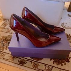 Never Been Worn Deep Wine Colored Patent Leather Stilettos. Heel Height Approximately 3.5”. Made In Spain. Evening Court Shoes With Red Sole And Medium Width, Party Court Shoes With Red Sole, Formal Heels With Red Sole, Medium Width, Elegant Closed Toe Court Shoes With Red Sole, Elegant Patent Leather Court Shoes For Party, Elegant Court Shoes With Red Sole And Closed Toe, Elegant Closed Toe Heels With Red Sole, Elegant Court Shoes With Red Sole And Round Toe, Elegant Patent Leather Heels For Formal Occasions