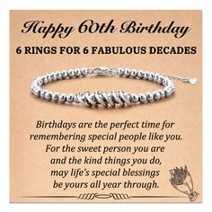 a birthday card with an image of a silver beaded bracelet and poem on it