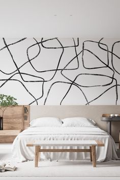 Abstract_Shapes_Black_and_White_Wallpaper White Powder Room, Wallpaper Accent Wall, Pretty Bedroom, Contemporary Room, Wallpaper Modern, Black And White Wallpaper, Geometric Wallpaper, Room Wallpaper, Black And White Abstract