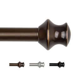 an image of a brown curtain rod with two screws on each side and one end