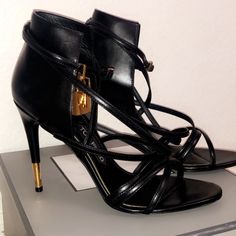 Black Tom Ford Sandals With Lock And Key, Tie Up Style. Worn Only Once. Brand New, No Scuffs. Comes With Bag And Box. Chic Sandals With 4-inch Heel For Galas, Chic 4-inch Heel Sandals For Galas, Luxury Black Sandals With Heel Loop, Designer Black Sandals With Wrapped Heel, Luxury Black Sandals With Reinforced Heel, Designer Black Sandals For Formal Occasions, Designer Black Formal Sandals, Tom Ford Sandals, Tom Ford Shoes