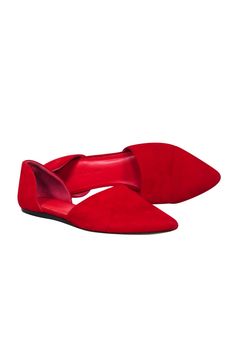 Current Boutique-Jenni Kayne - Red Suede Pointed Toe Flats Sz 10 Red Slip-on Flats With Flat Heel, Red Round Toe Ballet Flats For Evening, Slip-on Flats With Red Sole, Chic Red Ballet Flats With Round Toe, Red Sole Flats For Fall, Fall Flats With Red Sole, Red Ballet Flats For Work, Chic Red Ballet Flats For Work, Casual Flats With Red Sole