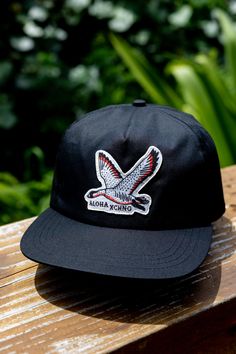 Flying Nene Felt Patch stitched on front panel 5 panel hat with an adjustable snap clasp closure and stretchable loop for a comfortable fit. Aloha Brings Change & Loose Shaka Inner Taping 100% Cotton Black Six-panel Snapback Hat For Summer, Black Six-panel Summer Hat, Adjustable Trucker Dad Hat With 5 Panels, Adjustable Trucker Dad Hat, Black 5-panel Trucker Hat For Beach, Adjustable 5-panel Dad Hat For Beach, Casual Black 5-panel Snapback Hat, Casual Adjustable 5-panel Trucker Hat, Black Adjustable 5-panel Dad Hat