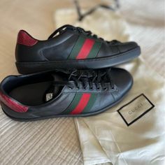 Purchased Brand New (From Gucci Boston) For $890. Worn Three Times- Sole Shows No Wear. Cross Posted. Gucci Black Sneakers With Contrast Sole, Casual Gucci Sneakers With Leather Sole, Gucci Sneakers With Textured Sole And Round Toe, Gucci Low-top Sneakers With Textured Sole, Gucci Leather Sneakers With Leather Sole, Designer Gucci Sneakers With Textured Sole, Gucci Leather Custom Sneakers For Streetwear, Gucci Leather Sneakers For Streetwear, Luxury Black Gucci Custom Sneakers