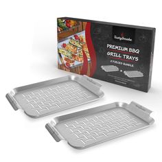 two grill trays are shown next to the box