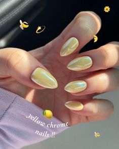 Best 21  yellow chrome nails you must try this year Yellow Chrome Nails, Jumper Nails, Yellow Chrome, Yellow Nails Design, Yellow Nail, Nagellack Trends, Chrome Nails Designs, Summery Nails, Almond Nails Designs