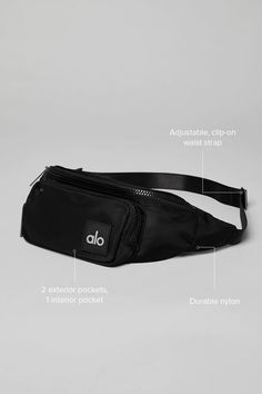 Explorer Fanny Pack - Black | Alo Yoga Sweatpants And Sweater, Fanny Pack Fashion, One And Done, Gray Accessories, Rubber Patch, Gunmetal Hardware, Yoga Bag, Ballet Pink, Waist Strap