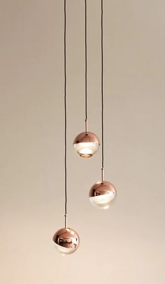 three lights hanging from the ceiling in a room