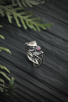 ITEM DESCRIPTION: The size of ring 7 1/2 (US and Canada) P (UK and AU) I can make it any size you want - just mark your size in the order Weight - 2 g. Absolutely amazing raspberry ring. I made it of sterling silver 925 and rhodolite garnet. I added two hand-fabricated highly detailed berries and a leaf around the stone. This Elven ring will be a great addition to your jewelry collection or a special piece for Engagement. This handmade ring will come to you in a gift box - ready for gifting. The Elven Jewelry Rings, Nature-inspired Stackable Wedding Jewelry, Unique Stackable Promise Rings, Nature-inspired Ring For Wedding And Anniversary, Unique Handmade Stackable Wedding Rings, Handmade Unique Stackable Wedding Rings, Nature-inspired Stackable Rings For Gifts, Nature-inspired Hand Forged Promise Ring, Nature-inspired Sterling Silver Wedding Gift