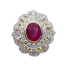 Ruby 2.17 carats with Diamond 0.80 carat Ring set in 18 Karat Gold Settings Width: 2.0 cm Length: 2.1 cm Ring Size: 52 Total Weight: 6.24 grams "We first opened doors in 1980 when it was then situated in the vicinity of the Victory Monument; a small and modest storefront with a couple of counters. From its humble beginnings to where it stands today, our company has proven its abilities as a jeweler. Since the beginning, we have been supplying fine quality pieces to dealers, wholesalers and custo Luxury Ruby Cluster Ring With Diamonds, Luxury Cluster Ruby Ring With Diamonds, Dazzling Oval Ruby Ring With Diamonds, Luxury Ruby Ring With Diamond Accents And Round Shape, Luxury Round Ruby Ring With Diamond Accents, Luxury Ruby Cluster Ring With Center Stone, Luxury Cluster Ruby Ring With Center Stone, Luxury Ruby Rings With Diamond Accents, Oval Ruby Ring With Vvs Clarity Diamond