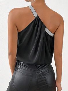 SHEIN Privé One Shoulder Contrast Tape Ruched Bodysuit | SHEIN USA Ruched Bodysuit, Clothing Patterns, Online Fashion, Men's Clothing, One Shoulder, Pattern, Clothes