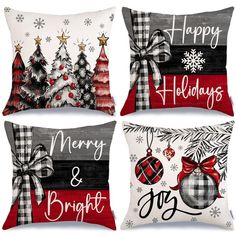 four pillows with christmas decorations on them