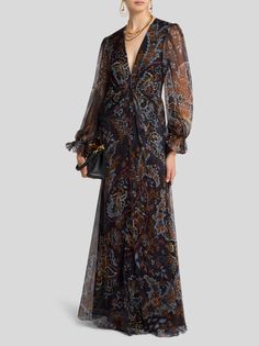 Dresses Elegant Long, Printed Silk Dress, Floral Print Tunic, Scarf Shirt, Model Features, Short Models, Sophisticated Dress, Silk Print Dress, Paisley Floral